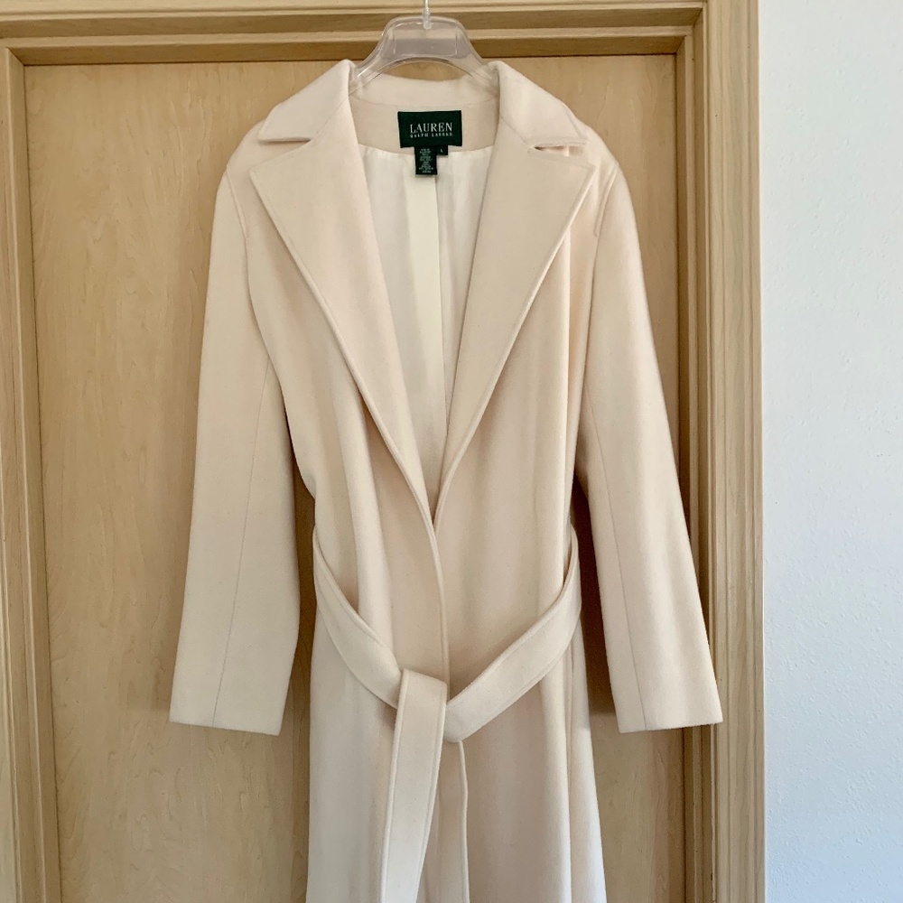 Ralph Lauren Ivory/Cream Wool Trench Coat Women’s Size L